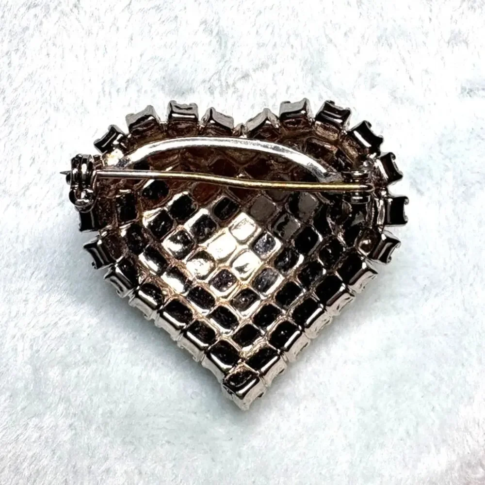 Mid‑Century Rhinestone Heart Brooch, Prong‑Set Stones, 1950s–60s